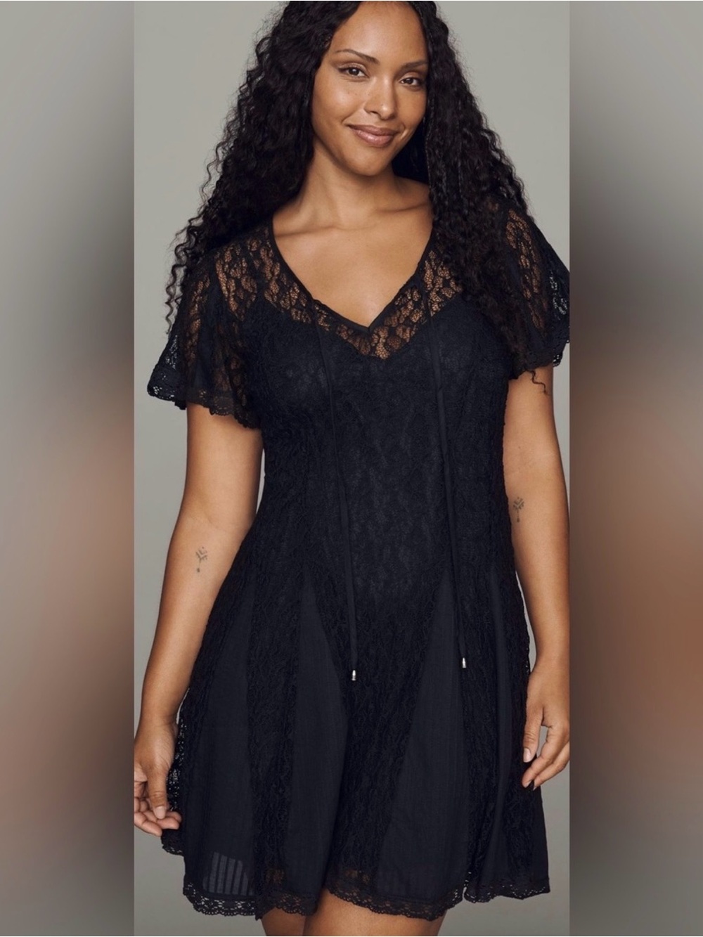 Anthropologie Black Lace Mini Dress